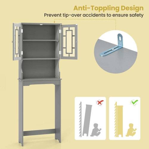 Costway Over the Toilet Bathroom Spacesaver Organizer w/ Adjustable Shelf & Doors Grey