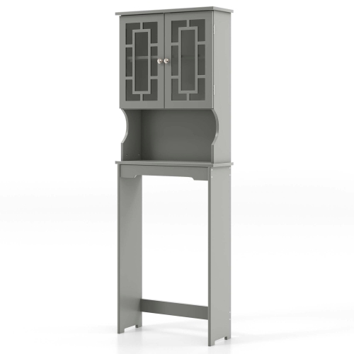 Costway Over the Toilet Bathroom Spacesaver Organizer w/ Adjustable Shelf & Doors Grey