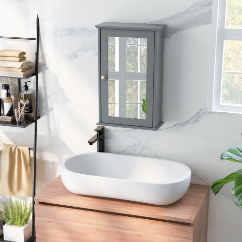 Costway Bathroom Wall Cabinet Single Mirror Door Cupboard Storage Wood Shelf