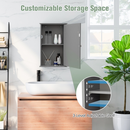 Costway Bathroom Wall Cabinet Single Mirror Door Cupboard Storage Wood Shelf