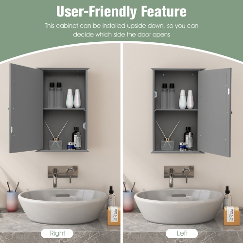 Costway Bathroom Wall Cabinet Single Mirror Door Cupboard Storage Wood Shelf