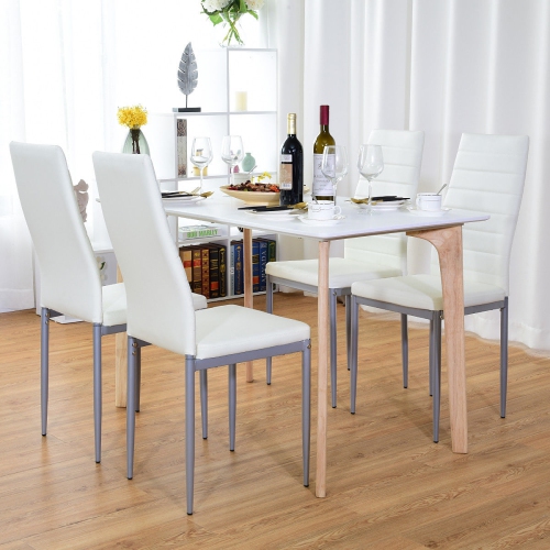 Costway Set of 4 PU Leather Dining Side Chairs Elegant Design Home Furniture White