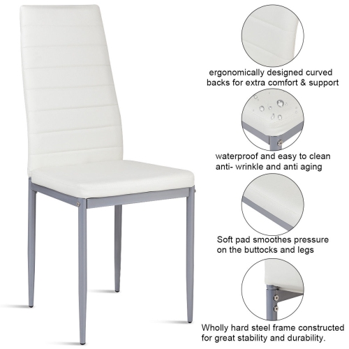 Costway Set of 4 PU Leather Dining Side Chairs Elegant Design Home Furniture White
