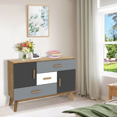 Armoire de rangement autonome de Costway, armoire de plancher moderne avec 2 portes et 3 tiroirs