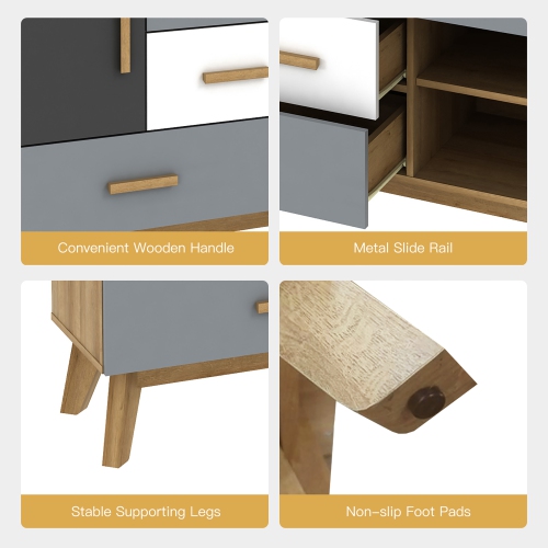 Armoire de rangement autonome de Costway, armoire de plancher moderne avec 2 portes et 3 tiroirs