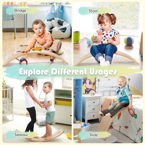 Planche d'équilibre en bois de Costway pour enfants planche à bascule de 35 po pour enfants 660LBS