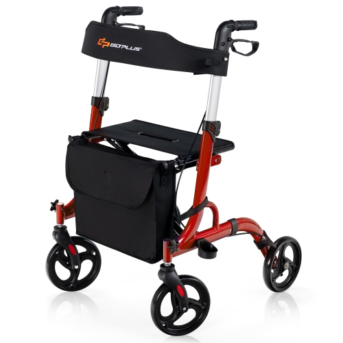 Costway Rollator Walker w/ Seat, Folding Aluminum Rolling Walker w/ 8-inch Wheels