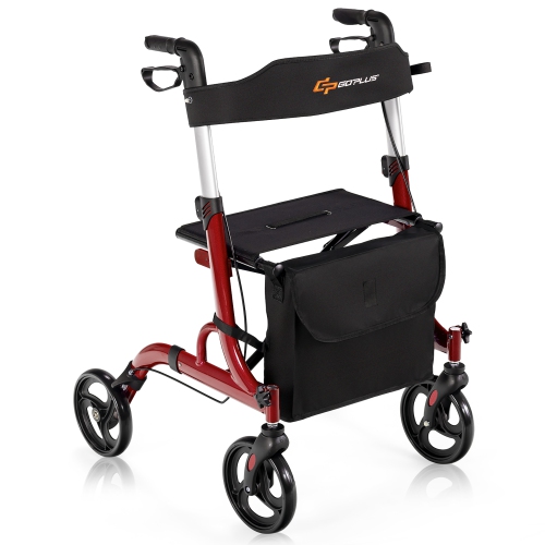 Costway Rollator Walker w/ Seat, Folding Aluminum Rolling Walker w/ 8-inch Wheels