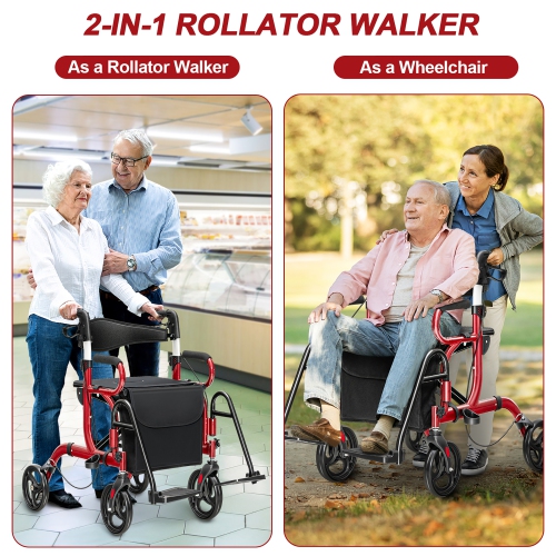 Costway Rollator Walker w/Seat Folding Walker w/8-inch Wheels Supports up to 350lbs
