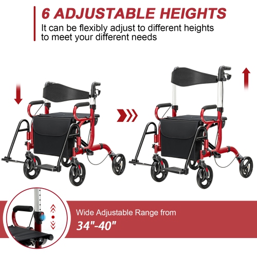 Costway Rollator Walker w/Seat Folding Walker w/8-inch Wheels Supports up to 350lbs