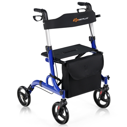 Costway Rollator Walker w/ Seat, Folding Aluminum Rolling Walker w/ 8-inch Wheels
