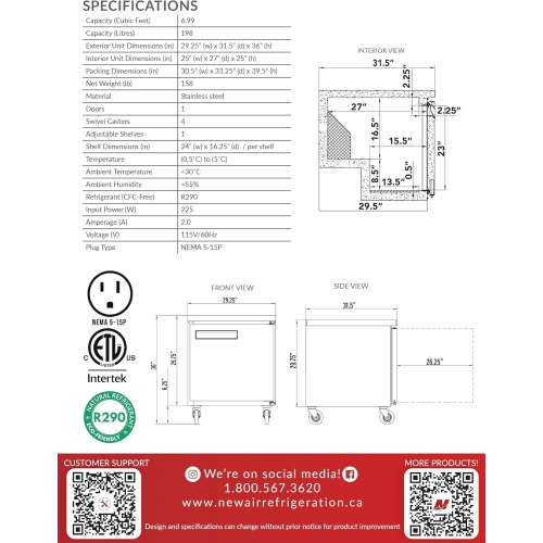 NEW AIR NUR-029-SS Commercial 29″ Stainless Steel Single Door Undercounter REFRIGERATOR