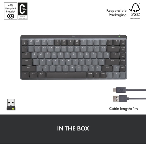 Logitech MX Mechanical Mini Wireless Illuminated Keyboard- Graphite- Tactile Quiet Typing