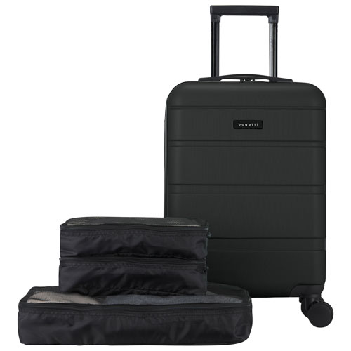 Bugatti Barcelona 21.65" Hard Side Carry-On Luggage with 3-Piece Packing Cube Set - Black