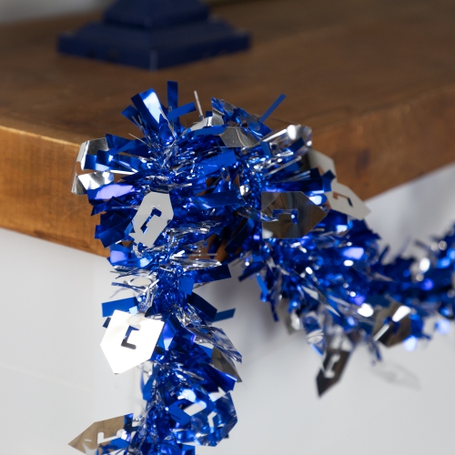 Guirlande de guirlandes de Noël Hanoukka DREIDEL - 50 pi x 3,5 po - Bleu et argent - non éclairée