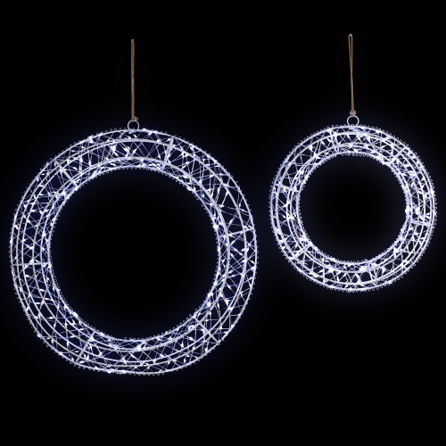 NORTHLIGHT  Led Lighted Hanging Christmas Wreath Decorations - 18" - Set Of 2 - Cool Lights In White