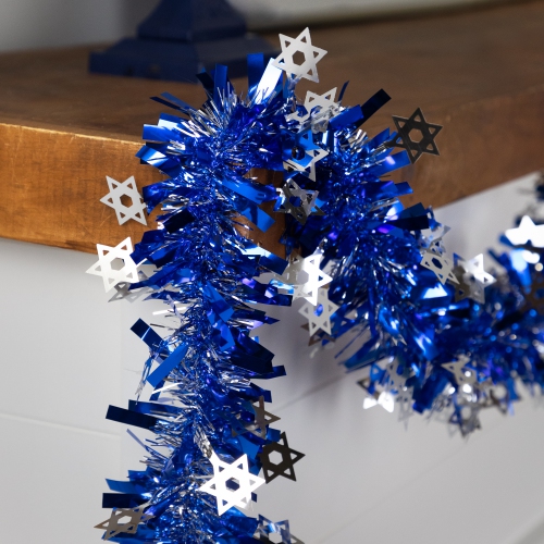 Guirlande scintillante « Star of David Hanoukka », 50 pi x 3,5 po, bleu et argenté, non éclairée