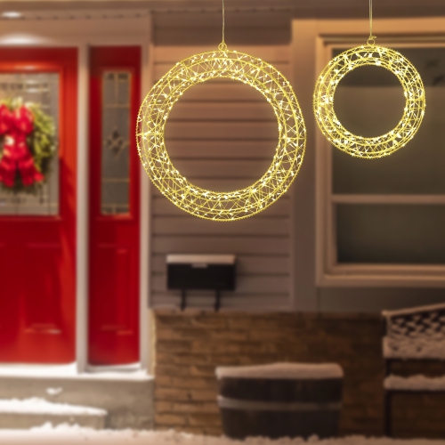 LED Lighted Hanging Christmas Wreath Decorations - 18" - Set of 2 - Gold Lights