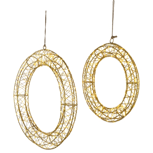 LED Lighted Hanging Christmas Wreath Decorations - 18" - Set of 2 - Gold Lights