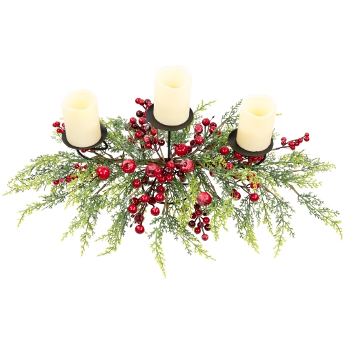 Apples and Berries Triple Pillar Christmas Candle Holder - 36" - Green and Red
