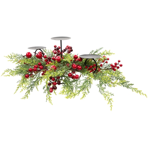 Apples and Berries Triple Pillar Christmas Candle Holder - 36" - Green and Red