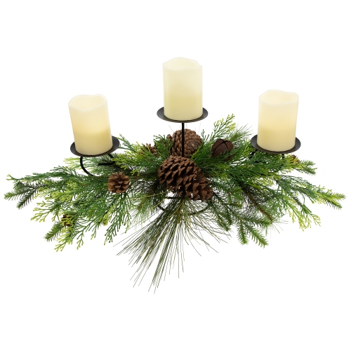 Real Touch Jingle Bell and Pine Cones Christmas Pillar Candle Holder - 30"