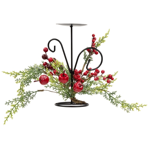Apples and Berries Christmas Pillar Candle Holder - 10" - Green and Red