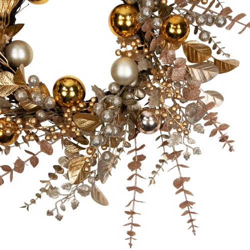 Ornaments, Holly and Berries Artificial Christmas Wreath - 30" - Gold and Copper Tone