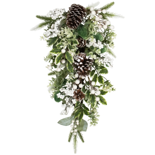Glittered Berries and Eucalyptus Artificial Christmas Teardrop Swag - 24" - Unlit