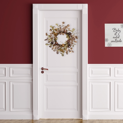Glitter Leaf Artificial Christmas Twig Wreath with Ball Ornaments - 24" - Copper - Unlit