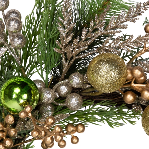 Ornaments and Berries Glittered Artificial Christmas Wreath - 24" - Unlit