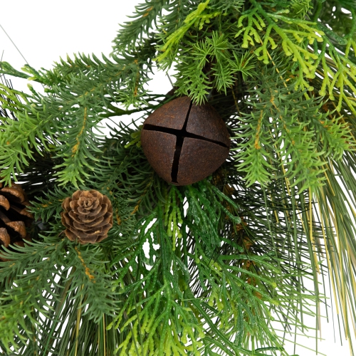 Real Touch Pinecones and Jingle Bells Artificial Christmas Wreath - 26" - Unlit
