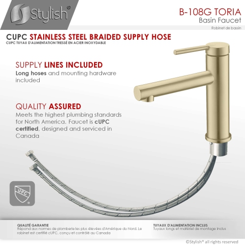 A - Stainless Steel Single Handle Bathroom Faucet in Brushed Gold Finish B-108G by STYLISH - Open Box condition - Image 2