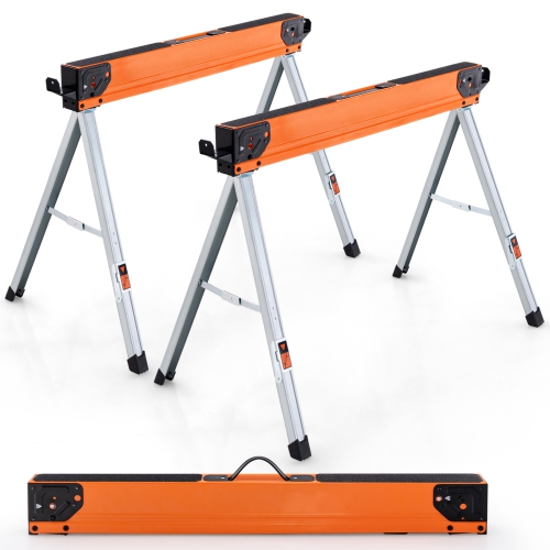 Costway 2 Pack Saw Horses Portable Sawhorses with Folding Design Non-slip Pads & Surface