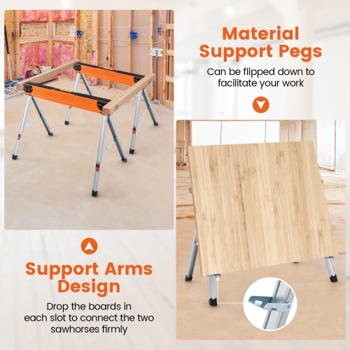 Costway 2 Pack Saw Horses Portable Sawhorses with Folding Design Non-slip Pads & Surface