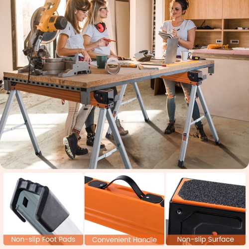 Costway 2 Pack Saw Horses Portable Sawhorses with Folding Design Non-slip Pads & Surface