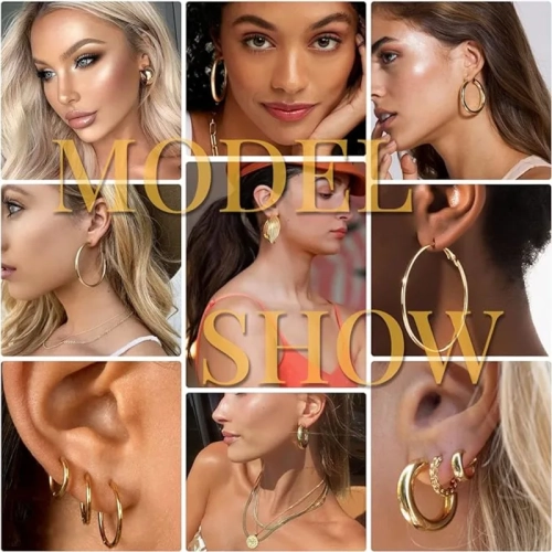 42 Pairs Gold Hoop Earrings Set: A comprehensive multipack perfect for women, featuring a variety of stylish gold hoops.