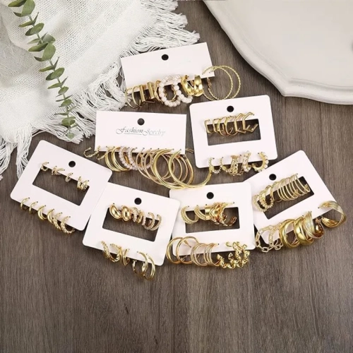 42 Pairs Gold Hoop Earrings Set: A comprehensive multipack perfect for women, featuring a variety of stylish gold hoops.