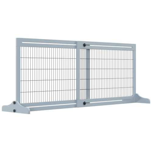 PawHut 72 W X 27.25 H Extra Wide Freestanding Pet Gate With Adjustable Length Dog Cat Barrier For House Doorway Hallway Gray