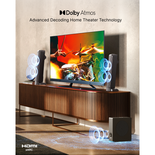 ULTIMEA Apollo S60 4.1ch Sound Bar for TV with Dolby Atmos, 2-in-1 Bluetooth 5.3 Soundbar for TV with Subwoofer, 280W Peak Power, 3 EQ Modes TV