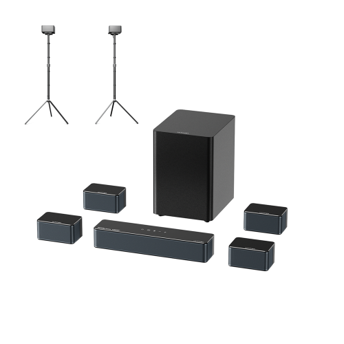 Image 1 de 10.. Barre de son 7,1 canaux Poseidon D80S d'ULTIMEA pour téléviseur avec Dolby Atmos + supports de haut-parleur à hauteur réglable Steady 300 pour série