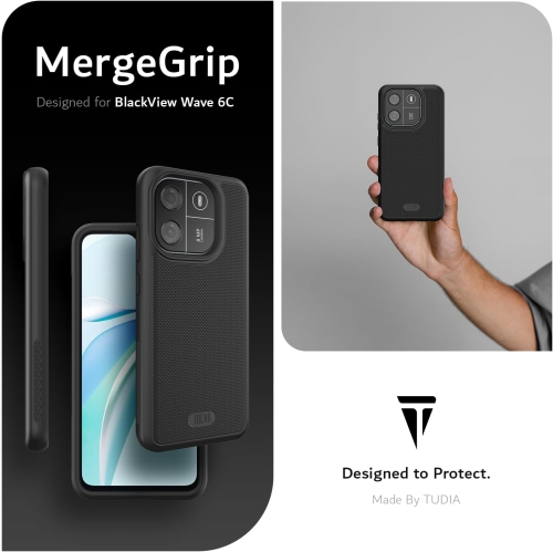 Étui MergeGrip Blackview Wave 6C de qualité militaire de TUDIA - Noir mat