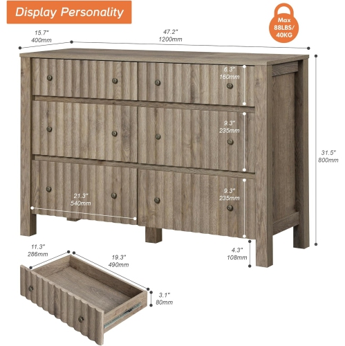 WAMPAT – Commode à 6 tiroirs pour chambre de bébé, commode à langer, table à langer, armoire en bois avec armoire de rangement, pour chambre