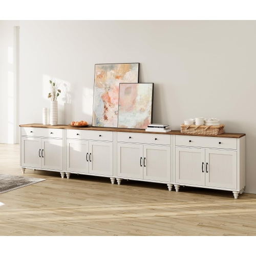 WAMPAT Farmhouse TV Stand for 85 inches TV with 8 Doors and 4 Drawers, White Entertainment Center TV Console Table for Living Room,Bedroom