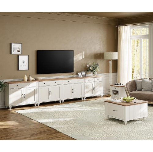 WAMPAT Farmhouse TV Stand for 85 inches TV with 8 Doors and 4 Drawers, White Entertainment Center TV Console Table for Living Room,Bedroom