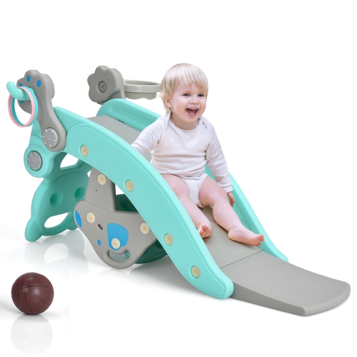 Costway 4-in-1 Rocking Horse & Slide Set Toddler Slide Playset w/Basketball Hoop