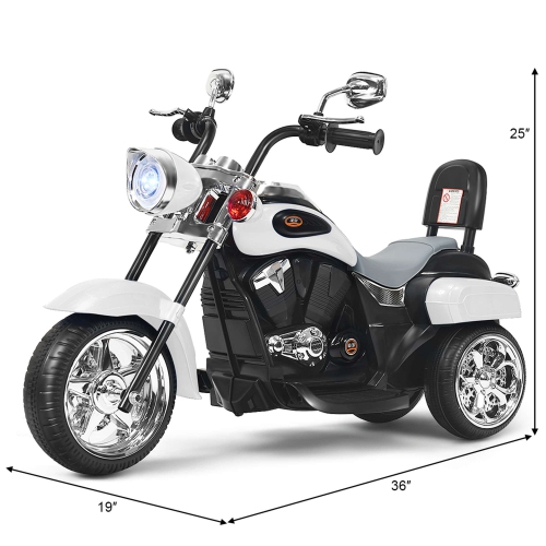 Jouet électrique à batterie 6 V pour enfants à 3 roues de Costway pour moto - Blanc