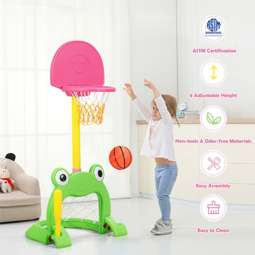 Costway 3-in-1 Kids Basketball Hoop Set Adjustable Sports Activity Center w/Balls