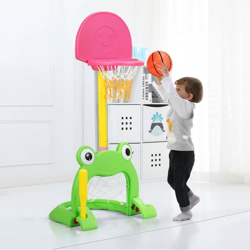 Costway 3-in-1 Kids Basketball Hoop Set Adjustable Sports Activity Center w/Balls