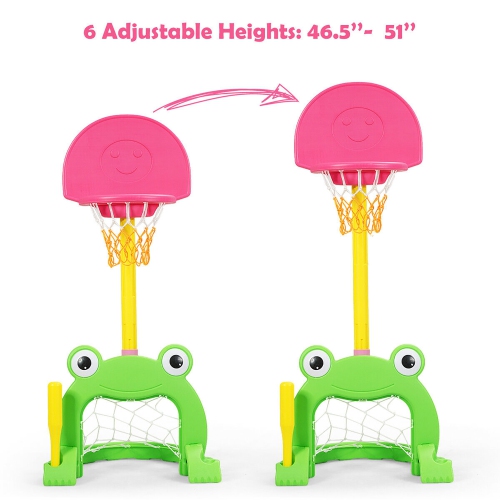 Costway 3-in-1 Kids Basketball Hoop Set Adjustable Sports Activity Center w/Balls